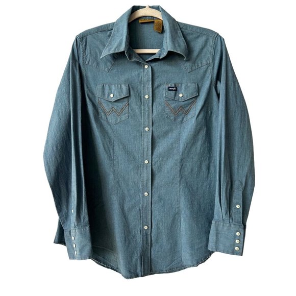 Wrangler Women's Blue Western Button-Up Shirt Long Sleeve Size Large - Picture 1 of 5